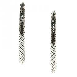Pre Owned Bottega Veneta Intrecciato Antique Finish Silver Hoop Earrings