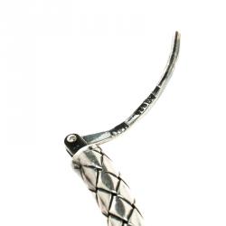 Pre Owned Bottega Veneta Intrecciato Antique Finish Silver Hoop Earrings