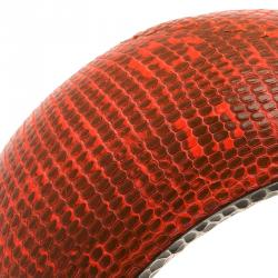 Pre Owned Bottega Veneta Intrecciato Ayeres Neon Orange Silver Snake Skin Bangle Bracelet