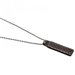 Pre Owned Bottega Veneta Oblong Silver Pendant Unisex Necklace