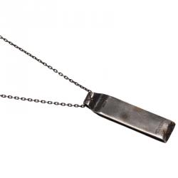 Pre Owned Bottega Veneta Oblong Silver Pendant Unisex Necklace