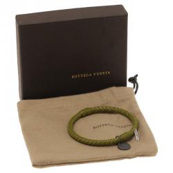 Pre Owned Bottega Veneta Green Intrecciato Nappa Leather Bracelet