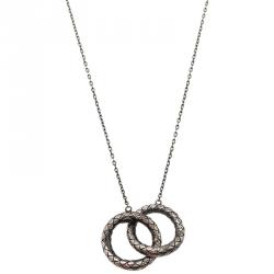 Pre Owned Bottega Veneta Intrecciato Double Circle Silver Pendant Necklace