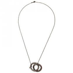 Pre Owned Bottega Veneta Intrecciato Double Circle Silver Pendant Necklace