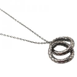 Pre Owned Bottega Veneta Intrecciato Double Circle Silver Pendant Necklace