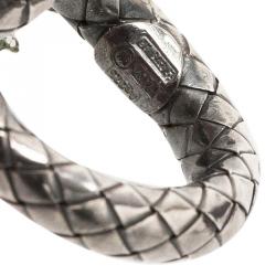 Pre Owned Bottega Veneta Intrecciato Double Circle Silver Pendant Necklace
