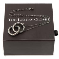 Pre Owned Bottega Veneta Intrecciato Double Circle Silver Pendant Necklace