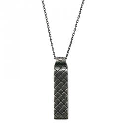 Pre Owned Bottega Veneta Oblong Silver Pendant Unisex Necklace