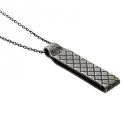 Pre Owned Bottega Veneta Oblong Silver Pendant Unisex Necklace