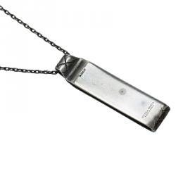Pre Owned Bottega Veneta Oblong Silver Pendant Unisex Necklace