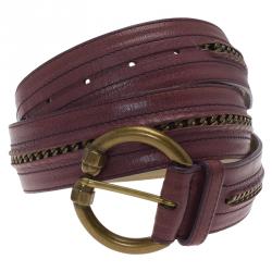 Pre Owned Bottega Veneta Purple Leather Chain Link Belt 85CM