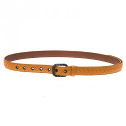 Pre Owned Bottega Veneta Orange Leather Intrecciato Belt Size 90 CM