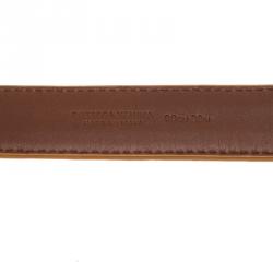 Pre Owned Bottega Veneta Orange Leather Intrecciato Belt Size 90 CM