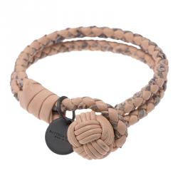 Pre Owned سوار بوتيغا فينيتا جلد أنترشياتو نابا وأيرس جلد خوخي و رصاصي مزدوج 27 سم