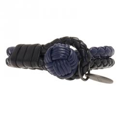 Pre Owned Bottega Veneta Intrecciato Nappa Two-tone Woven Double Strand Leather Bracelet 15cm