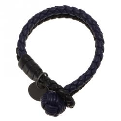 Pre Owned Bottega Veneta Intrecciato Nappa Two-tone Woven Double Strand Leather Bracelet 15cm
