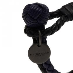 Pre Owned Bottega Veneta Intrecciato Nappa Two-tone Woven Double Strand Leather Bracelet 15cm