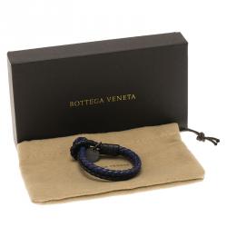 Pre Owned Bottega Veneta Intrecciato Nappa Two-tone Woven Double Strand Leather Bracelet 15cm