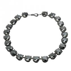 Pre Owned Bottega Veneta Black Zircon Coated Silver Necklace 