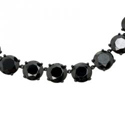 Pre Owned Bottega Veneta Black Zircon Coated Silver Necklace 