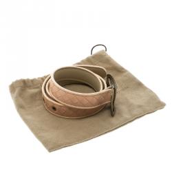 Pre Owned Bottega Veneta Pink Intrecciato Leather Snake Trim Belt 80 CM