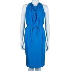مملوكة مسبقًا Bottega Veneta Blue Sleeveless Belted Dress S