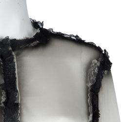 Bottega Veneta Grey Printed Silk Lace Detail Long Sleeve Blouse  S