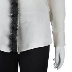Bottega Veneta Grey Printed Silk Lace Detail Long Sleeve Blouse  S