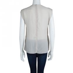Bottega Veneta Beige Metallic Leather Panel Detail Sheer Sleeveless Top M
