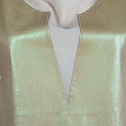 Bottega Veneta Beige Metallic Leather Panel Detail Sheer Sleeveless Top M
