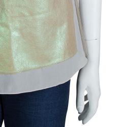 Bottega Veneta Beige Metallic Leather Panel Detail Sheer Sleeveless Top M
