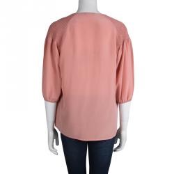 Bottega Veneta Coral Pink Silk Smocking Detail Top S