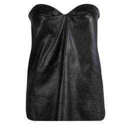 Bottega Veneta Black Draped Leather Strapless Top M