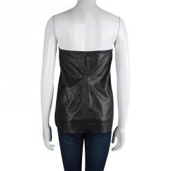 Bottega Veneta Black Draped Leather Strapless Top M