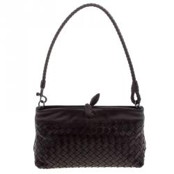 Pre Owned Bottega Veneta Dark Brown Intrecciato Woven Leather Frame Pochette