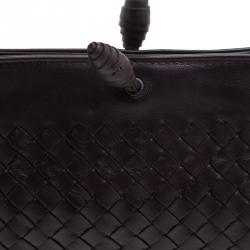 Pre Owned Bottega Veneta Dark Brown Intrecciato Woven Leather Frame Pochette