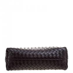Pre Owned Bottega Veneta Dark Brown Intrecciato Woven Leather Frame Pochette