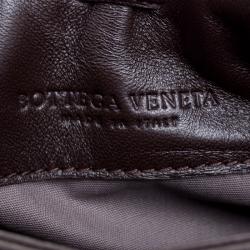 Pre Owned Bottega Veneta Dark Brown Intrecciato Woven Leather Frame Pochette