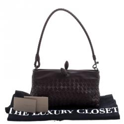 Pre Owned Bottega Veneta Dark Brown Intrecciato Woven Leather Frame Pochette