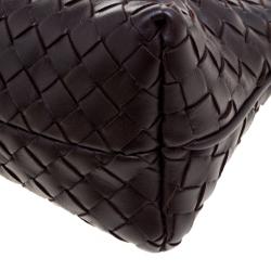 Pre Owned Bottega Veneta Dark Brown Intrecciato Woven Leather Frame Pochette