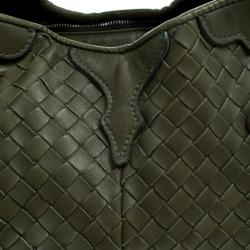 Pre Owned Bottega Veneta Green Intrecciato Leather Applique Shoulder Bag