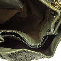 Pre Owned Bottega Veneta Green Intrecciato Leather Applique Shoulder Bag