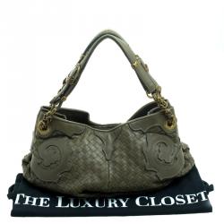 Pre Owned Bottega Veneta Green Intrecciato Leather Applique Shoulder Bag