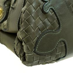 Pre Owned Bottega Veneta Green Intrecciato Leather Applique Shoulder Bag