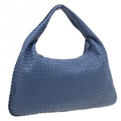 Pre Owned Bottega Veneta Blue Nappa Intrecciato Medium Hobo