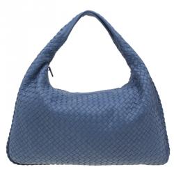 Pre Owned Bottega Veneta Blue Nappa Intrecciato Medium Hobo