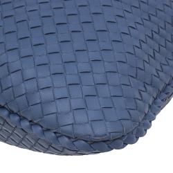 Pre Owned Bottega Veneta Blue Nappa Intrecciato Medium Hobo