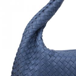 Pre Owned Bottega Veneta Blue Nappa Intrecciato Medium Hobo