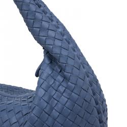 Pre Owned Bottega Veneta Blue Nappa Intrecciato Medium Hobo