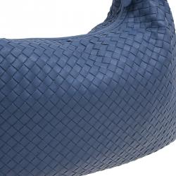 Pre Owned Bottega Veneta Blue Nappa Intrecciato Medium Hobo